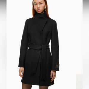Aritizia The Connor Coat Mid- Minimal button-up melton wool wrap coat- Black S